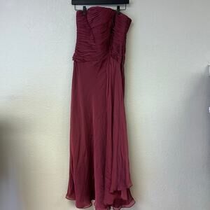 Carmen Marc Valvo Strapless Party Formal Wedding Maxi Dress Burgundy Size 6